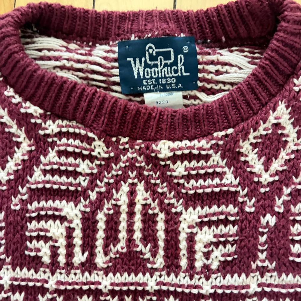 Vintage Woolrich Mens Large Burgundy Cotton Geometric Nordic Knit Sweater USA - Picture 8 of 8